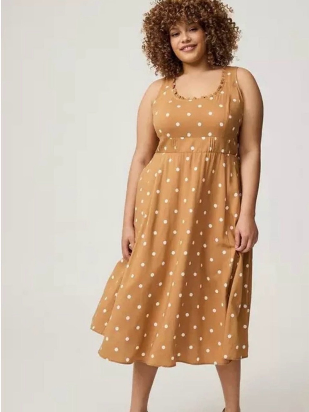 torrid NWT Camel Polka Dot Sleeveless Midi Dress - Picture 4 of 7